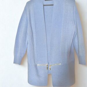 Ivanka Trump Light Blue Cardigan Sweater with gold zipper accents EUC